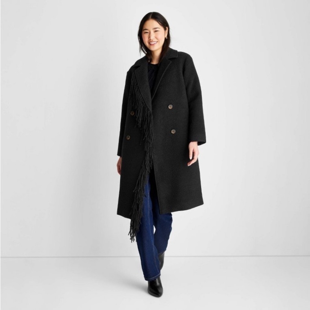Women's Notched Lapel Double Breasted
Fringe Coat - Future Collective